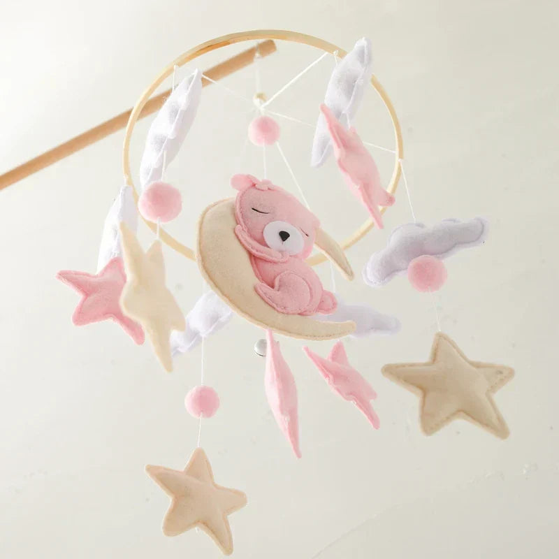 Baby Wooden Moon Bear Crib Mobile – Natural Wood Hanging Nursery Decor
