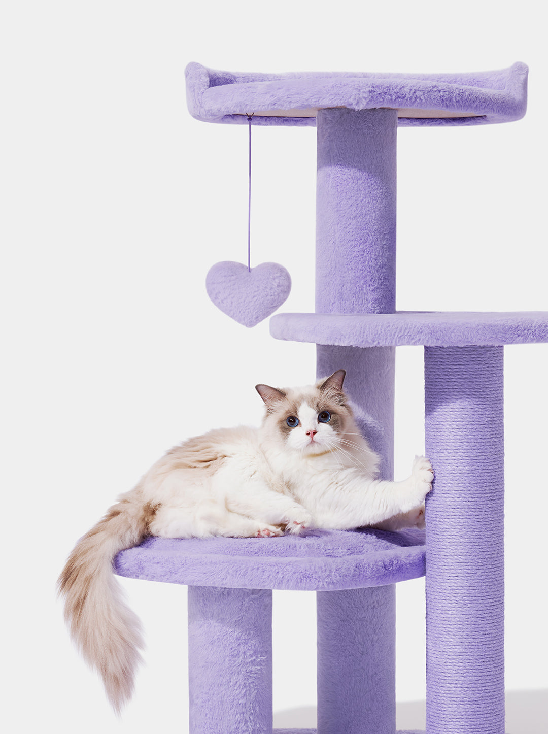 Cat Climber Tower – Four Platforms, Jute & Polyester, 40 in, Purple