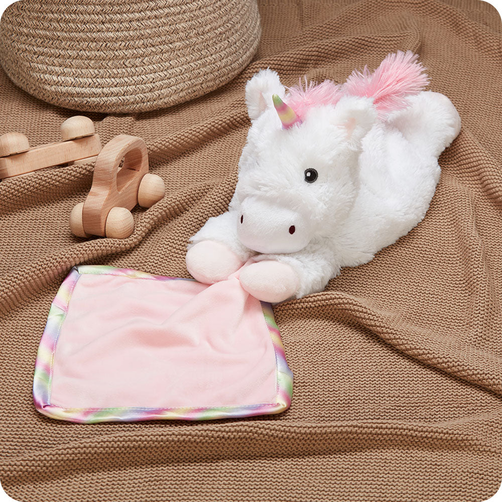 Unicorn  Blankie – Heatable Plush with Attached Satin Blanket